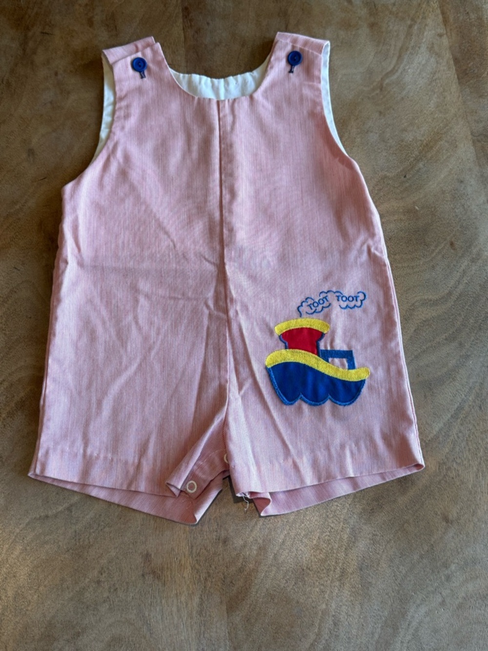 Vintage John John Boys Tugboat Red and White Seersucker Snap Close 2T